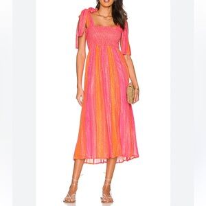 SUNDRESS NWT Melina Dress Marbella Mix Neon Girl Midi Metallic Pink Orange Small